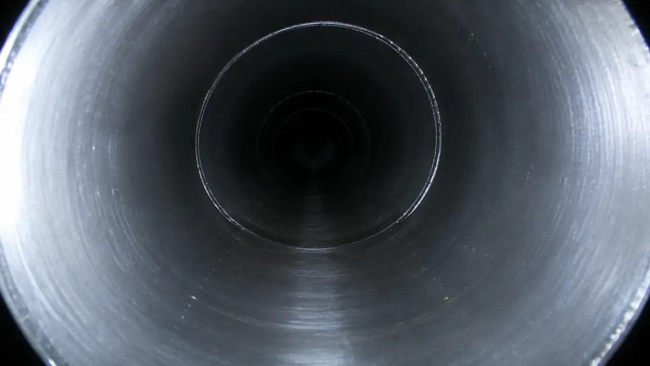 Sewer camera view of a new black HDPE pipe